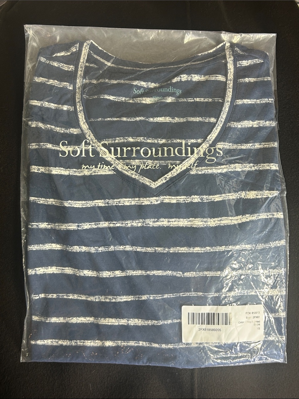 Soft Surroundings Navy and White Striped V-Neck Tee